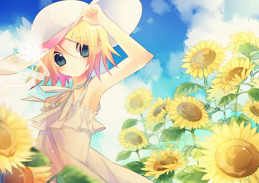 ~summer Anime~ - Rin Kagamine Flowers - HD Wallpaper 
