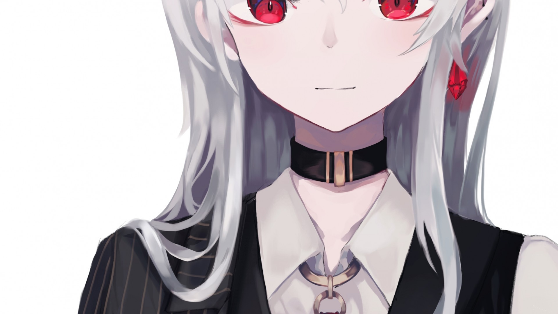 Anime Girl, Suit, Red Eyes, Heart, White Hair, Choker - HD Wallpaper 