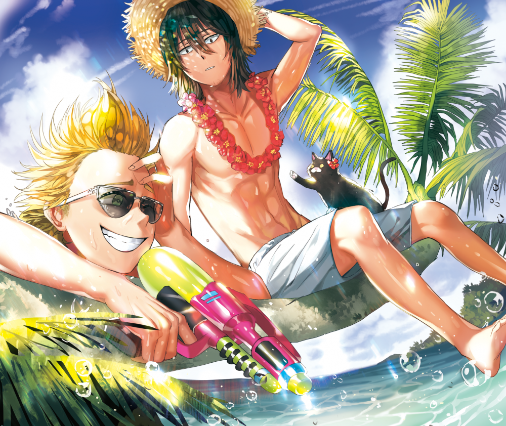 Anime Boys, Summer, Water, Cat - HD Wallpaper 