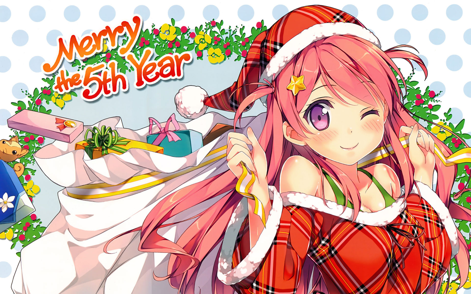 Cute Christmas Anime Girl - HD Wallpaper 