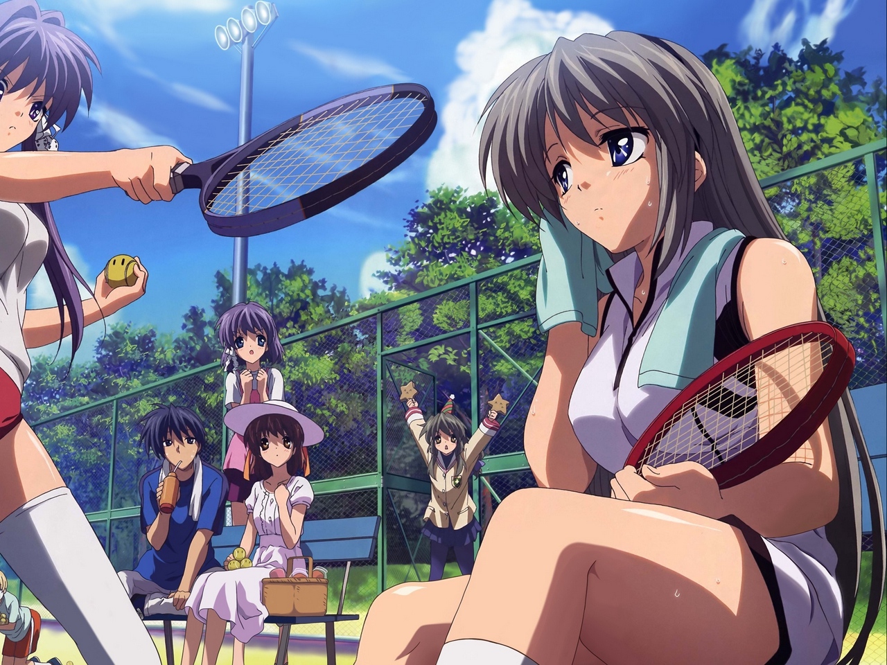 Wallpaper Anime, Girls, Game, Tennis, Support, Racket - Clannad Tomoyo - HD Wallpaper 