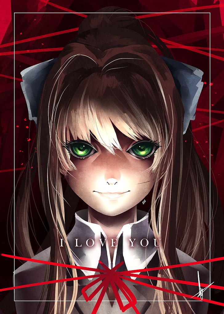 Brown Haired Green Eye Female Anime Character Doki Doki Doki Literature Club Monika Poster 728x1019 Wallpaper Teahub Io