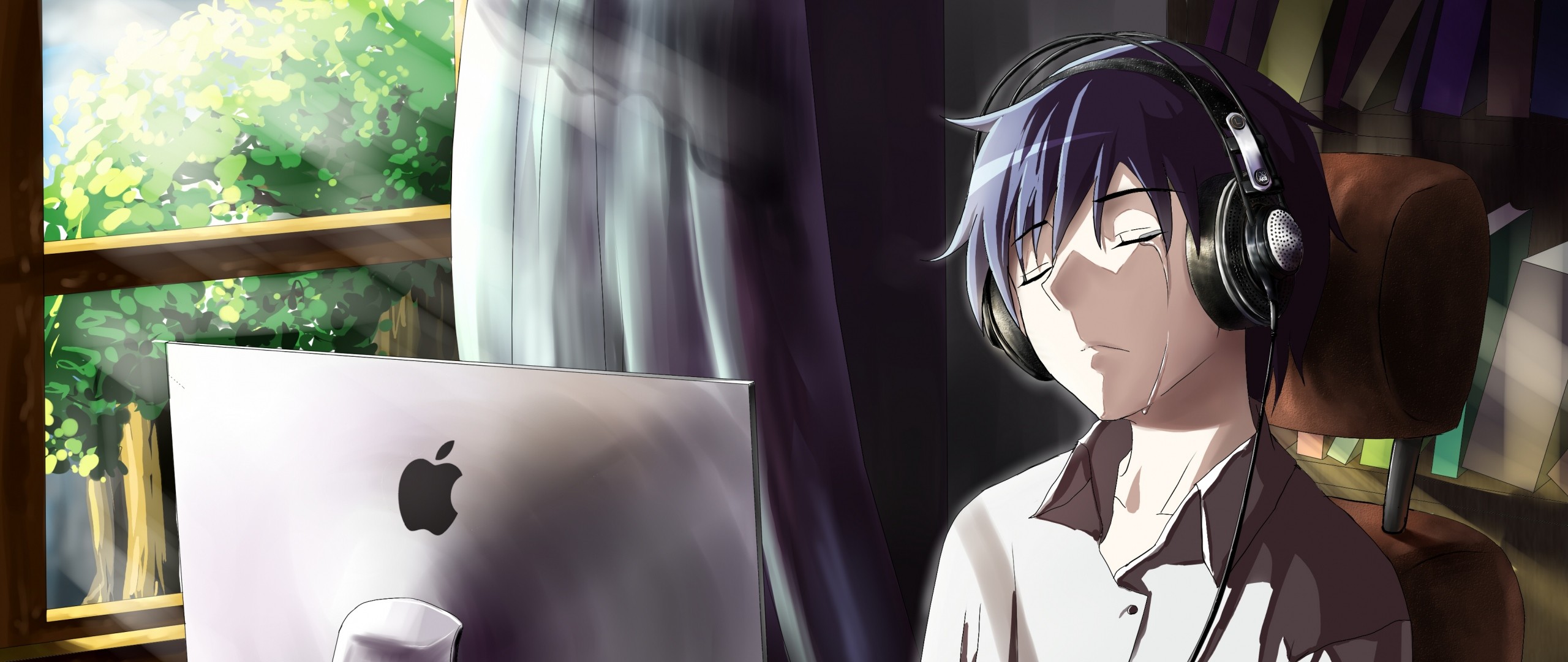 Preview Wallpaper Guy, Anime, Computer, Tears, Sadness, - Anime Boy Wallpaper 4k - HD Wallpaper 