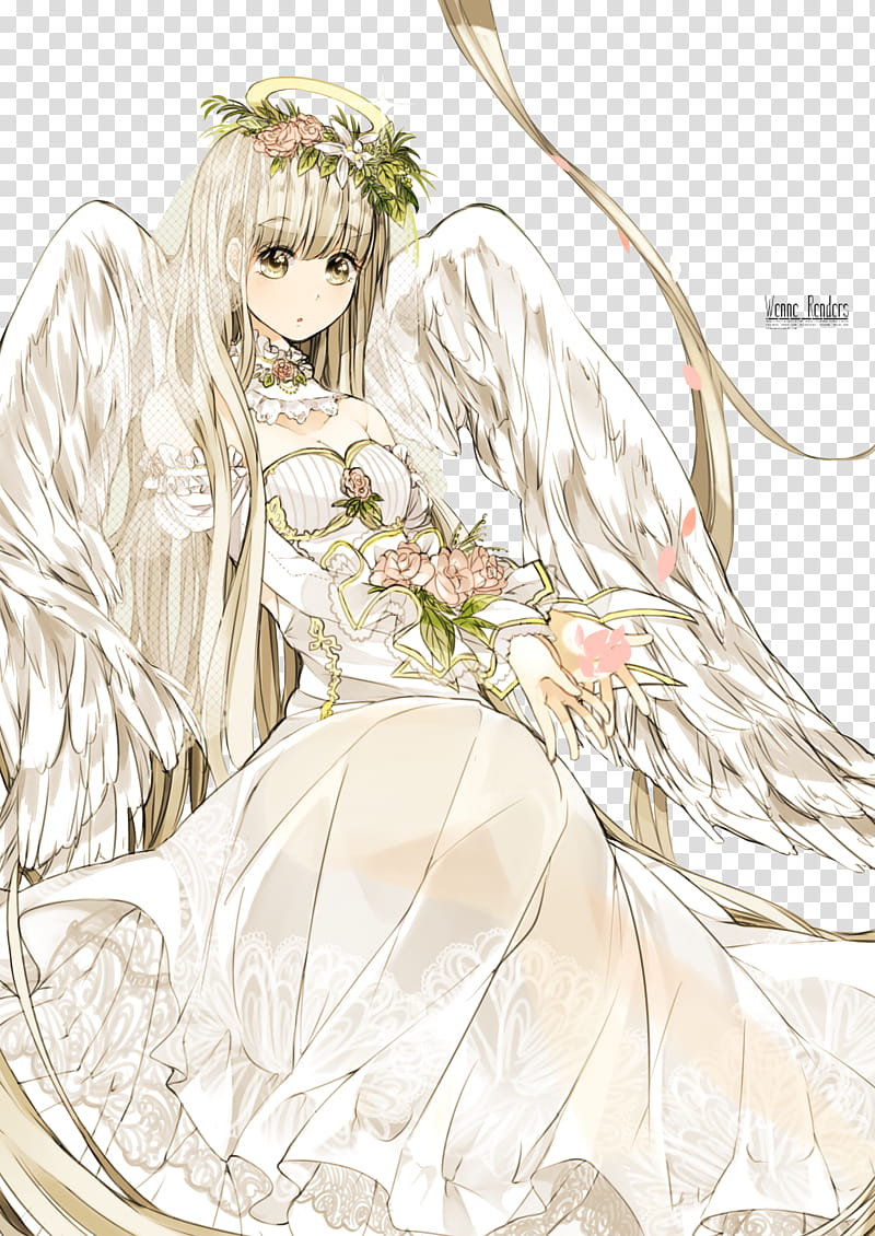 anime girl with angel wings and brown hair