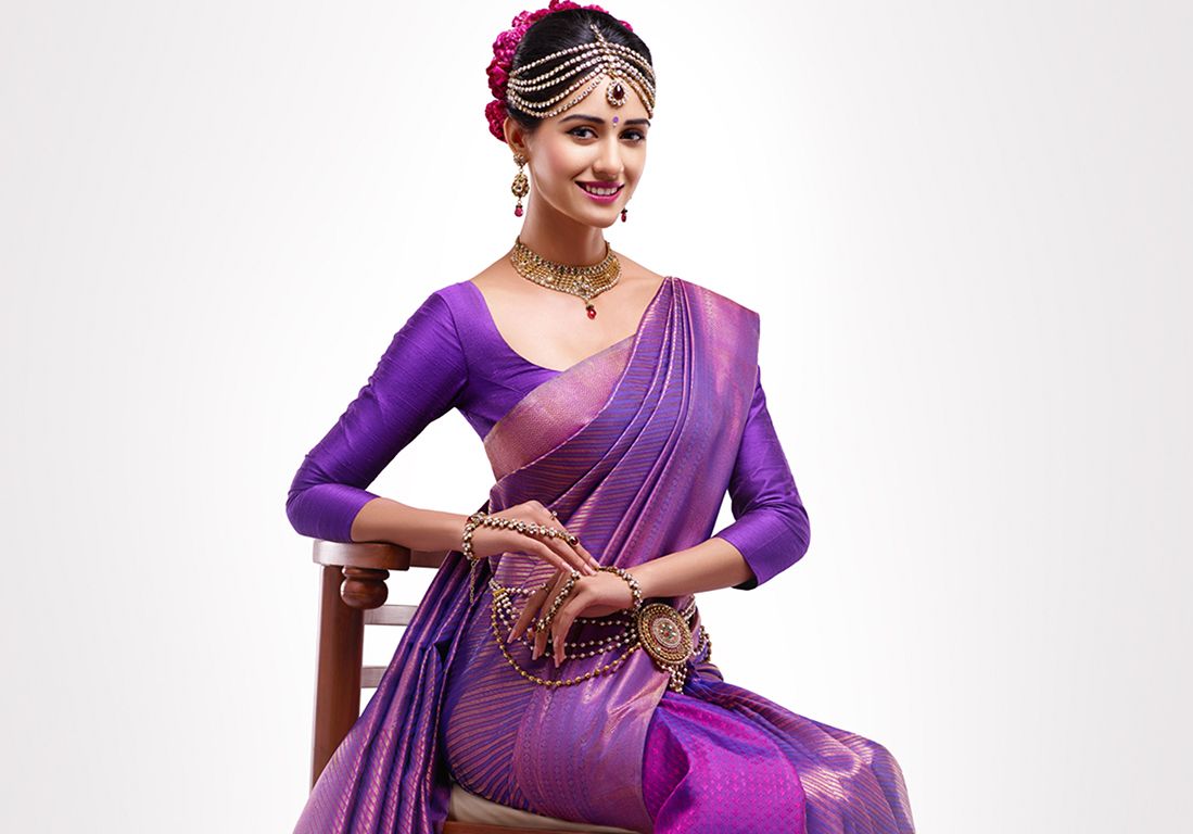 Kanjeevaram Purple Wedding Saree - HD Wallpaper 