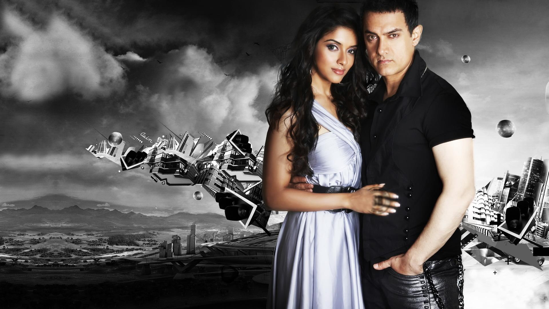 Asin And Aamir Khan - HD Wallpaper 