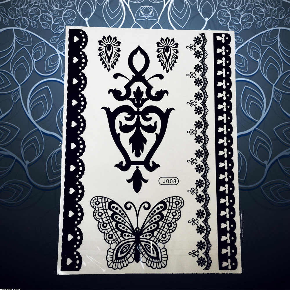 1pc Sexy Body Art Black Butterfly Tattoo Flower Arm - Tattoo - HD Wallpaper 