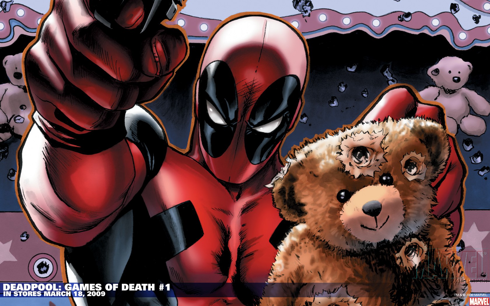 Marvel Comics Widescreen Wallpaper Collection 1680*1050 - Deadpool Holding Teddy Bear - HD Wallpaper 