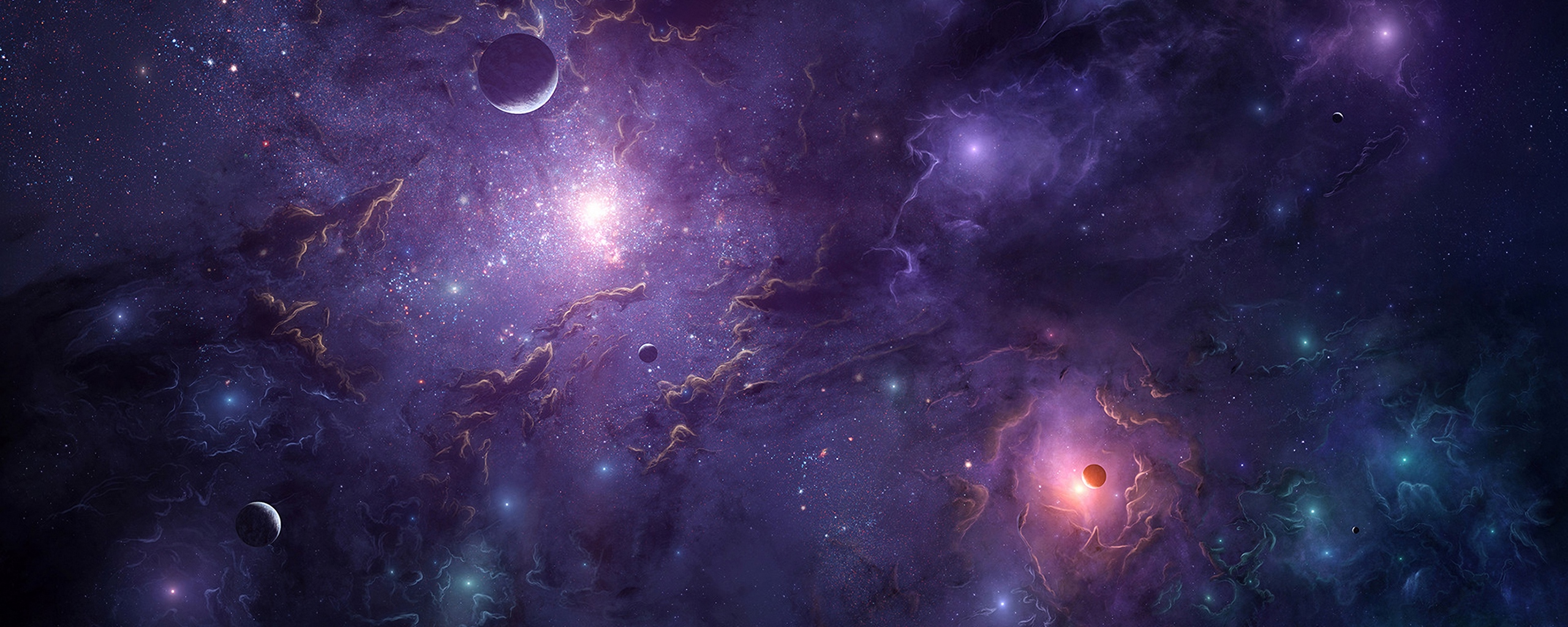 Wallpaper Space, Galaxy, Shine, Planets, Clouds, Stars - Space 2560 X 1080 - HD Wallpaper 