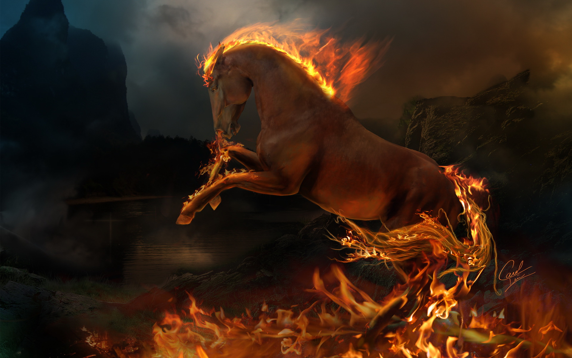 Flaming Horse - HD Wallpaper 