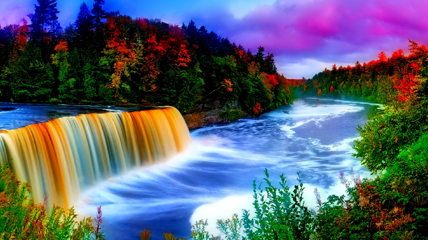 Rainbow Waterfall Computer Wallpapers, Desktop Backgrounds - Beautiful Waterfall With Rainbow - HD Wallpaper 