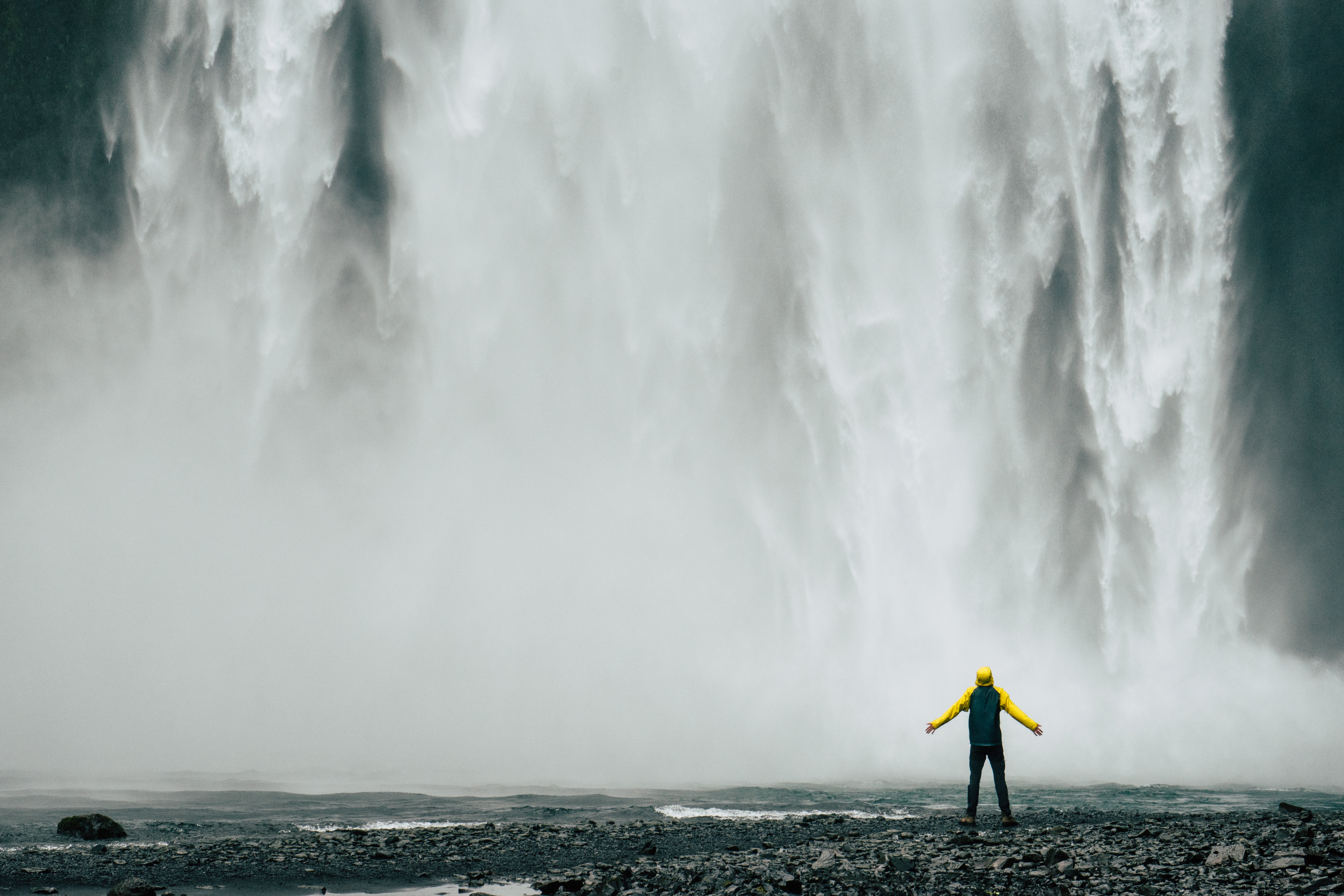 Man In Front Of Waterfall - HD Wallpaper 