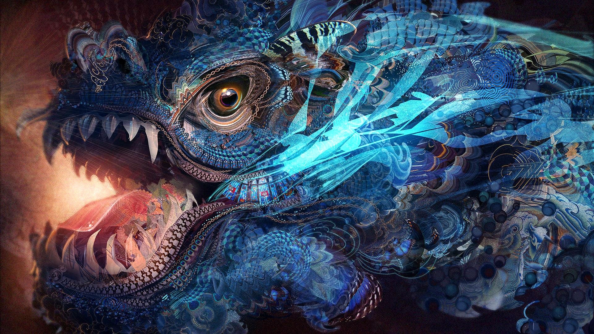 Wallpaper Fantasy Art, Colorful, Texture, Dragon - Android Jones Dragon - HD Wallpaper 