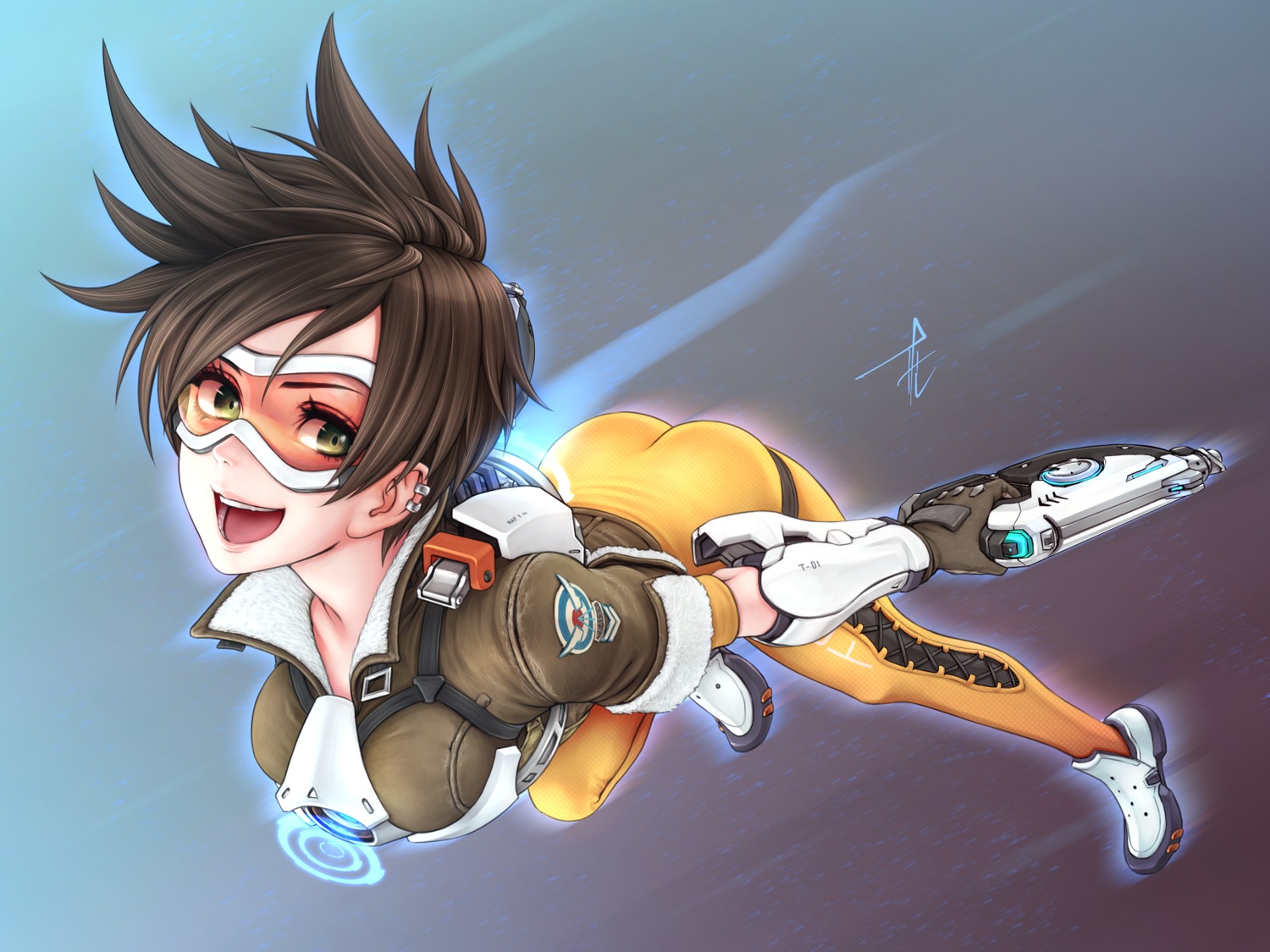 Bodysuit Gun Horiishi Horuto Overwatch Tracer Wallpaper - Overwatch Tracer Sexy Ass - HD Wallpaper 