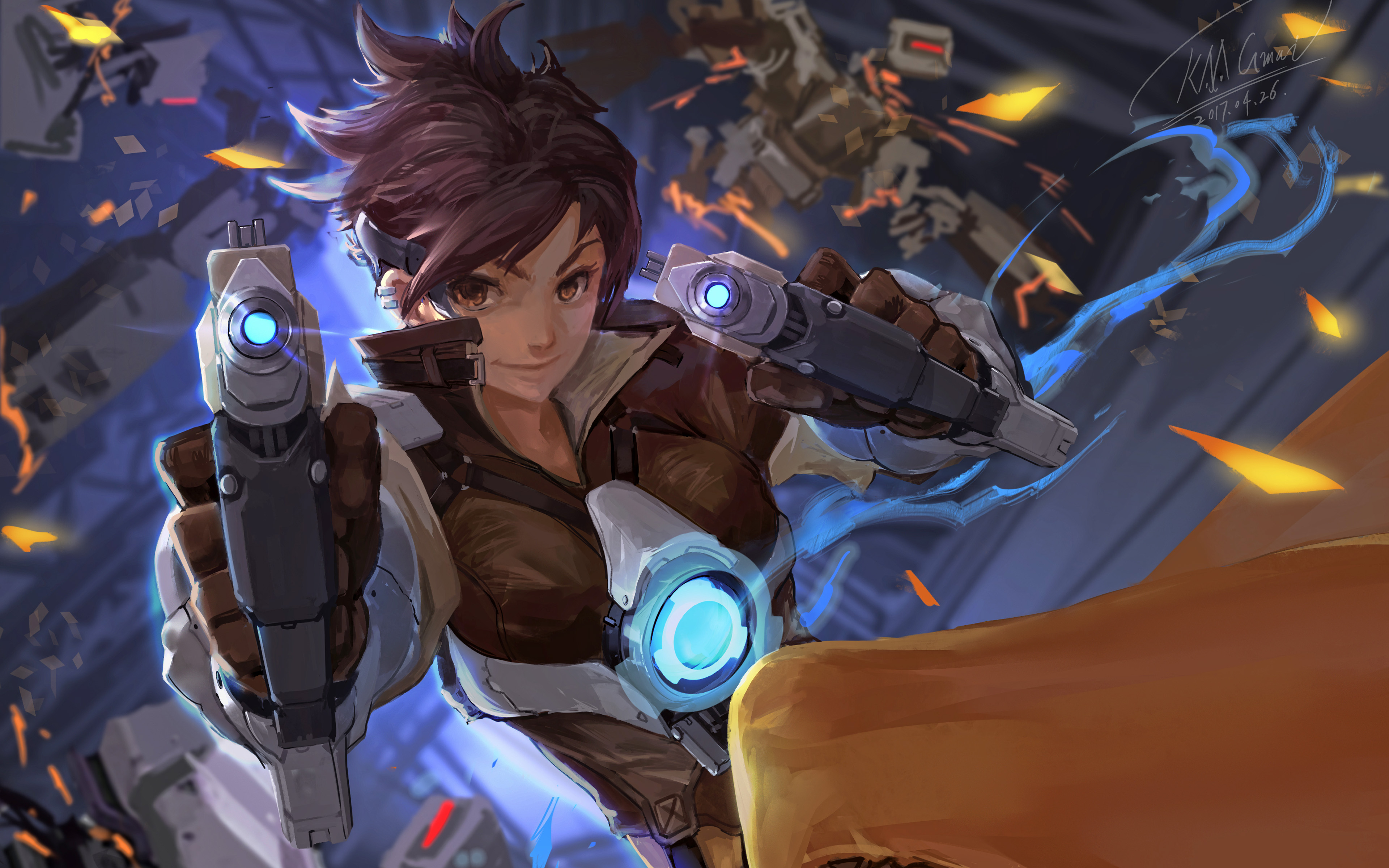 Tracer With Guns, 4k, 3d Art, Overwatch Characters, - Tracer Wallpaper Phone - HD Wallpaper 