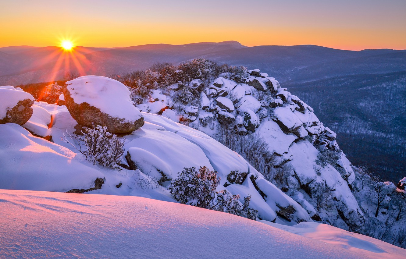 Photo Wallpaper Winter, Snow, Sunset, Mountains, The - Blue Ridge Mountains Virginia Winter - HD Wallpaper 