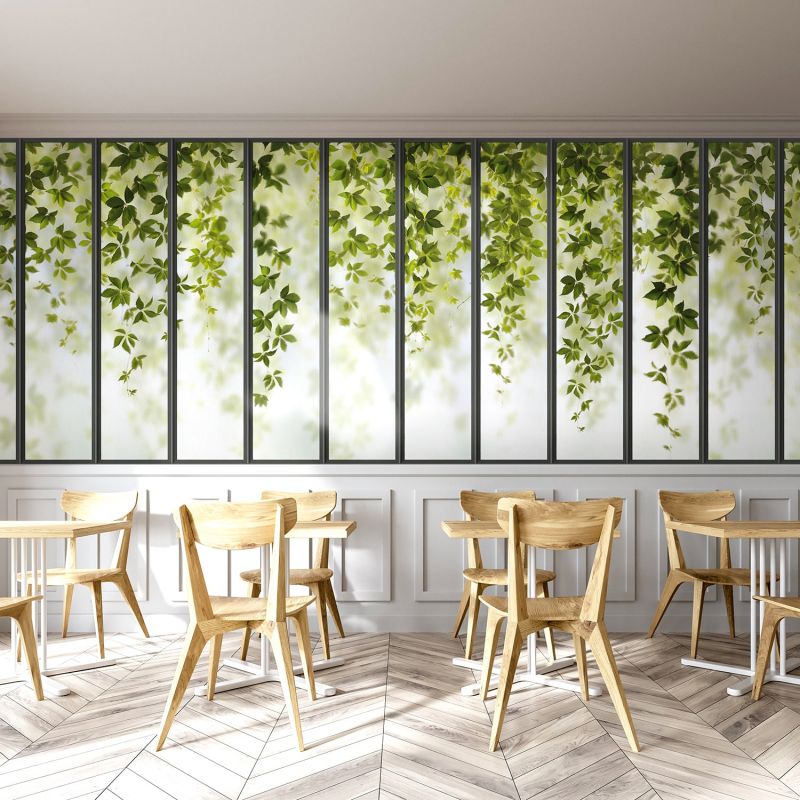 Panoramic Wallpaper Small Loft Windows And Ivy - Wall Design Coffee Shop - HD Wallpaper 