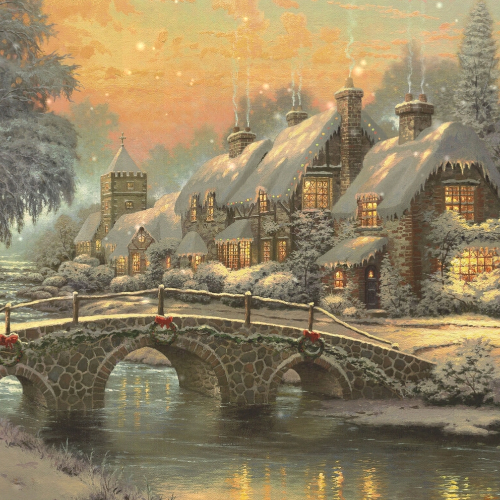 Thomas Kinkade Christmas Town - HD Wallpaper 
