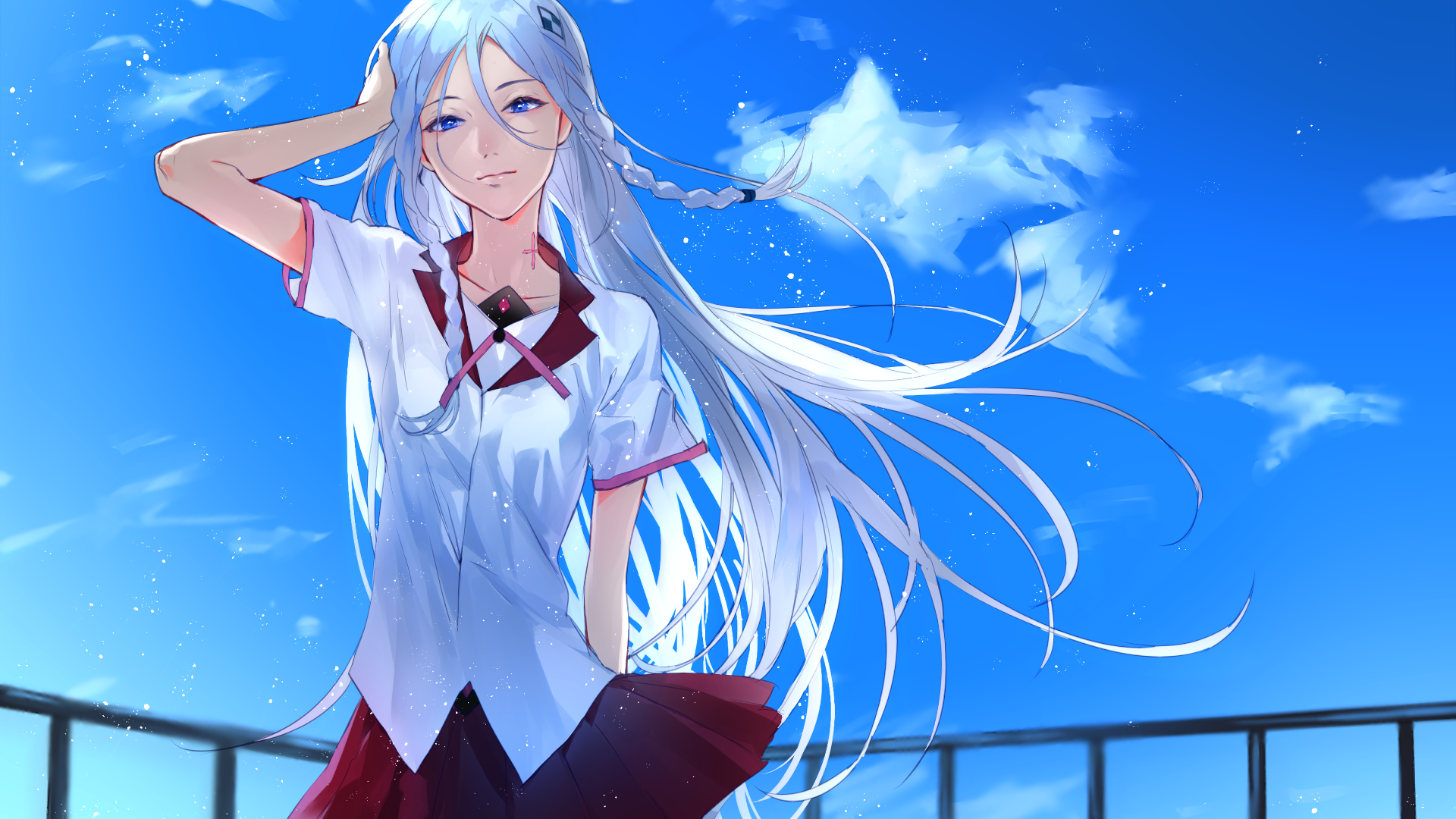 White Haired Anime Girl School Girl - HD Wallpaper 