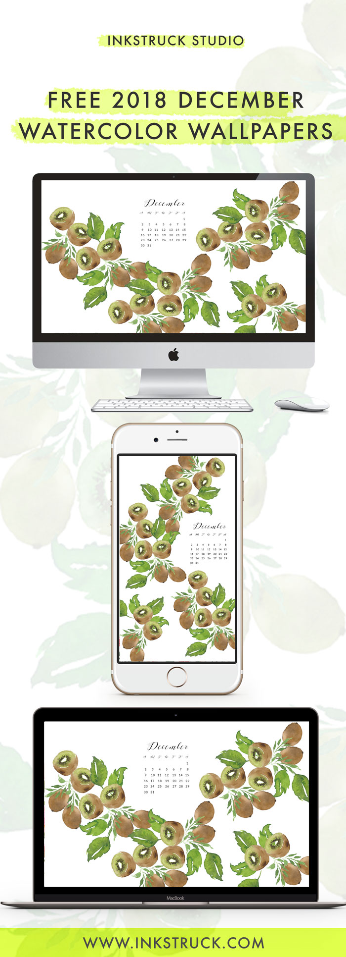 Grab My Free 2018 December Watercolor Wallpapers On - Cartoon - HD Wallpaper 