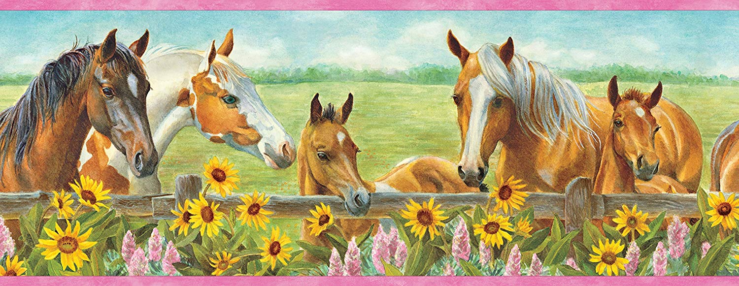 Chesapeake Bbc92073b Harmony Horses Sunflowers Portrait - Horses Border - HD Wallpaper 