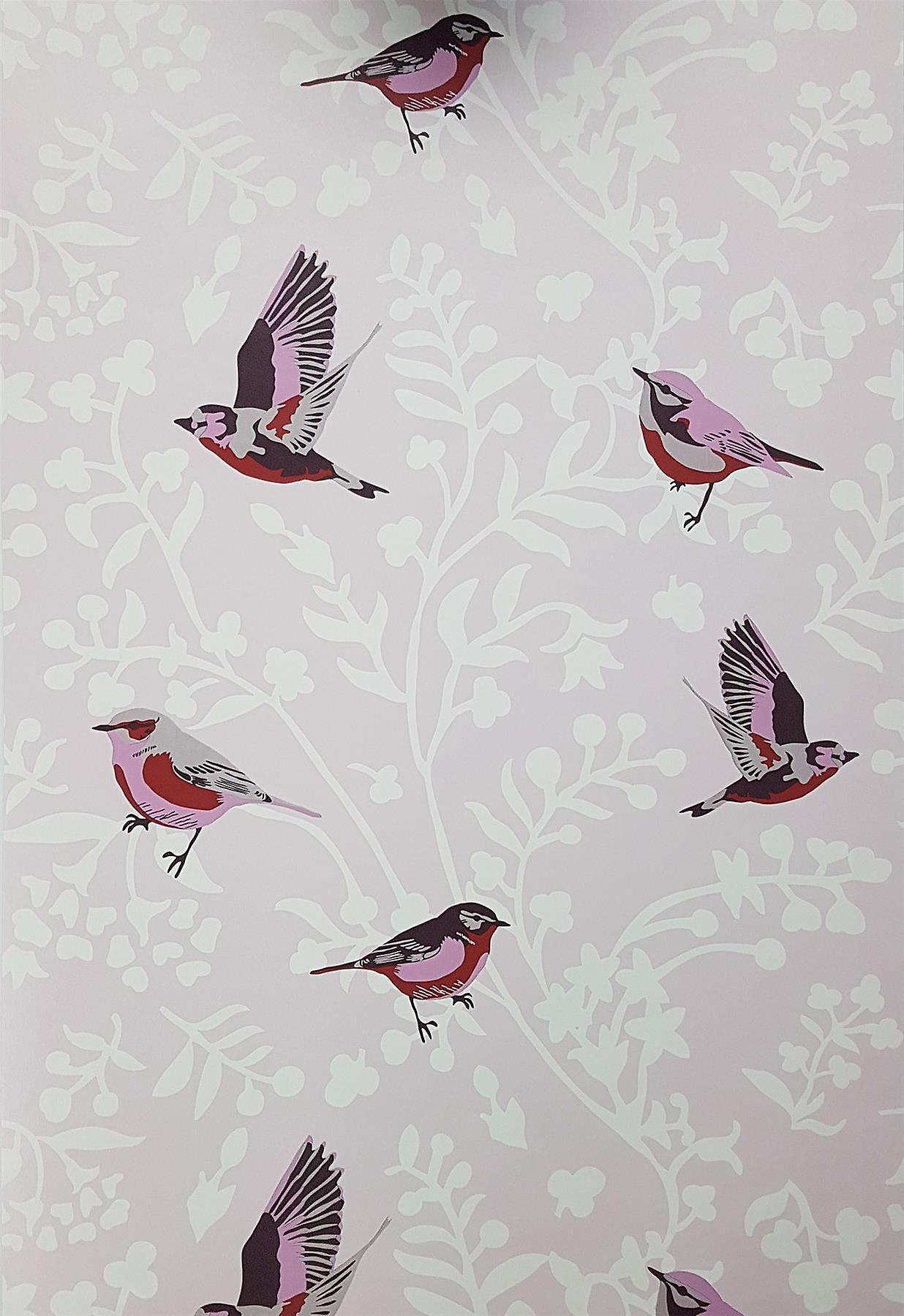 Floral Trail Birds Wallpaper Pink White Girls Room - Wallpaper - HD Wallpaper 