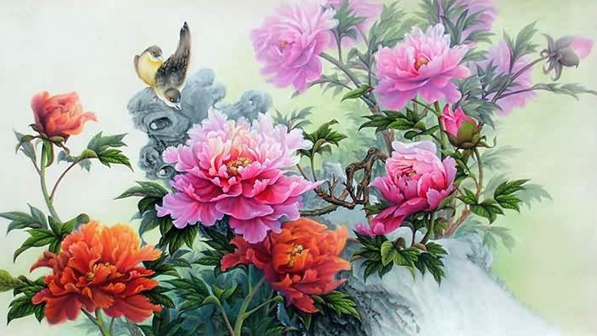 Bird Tag - Summer Flowers Chinese Painting - HD Wallpaper 
