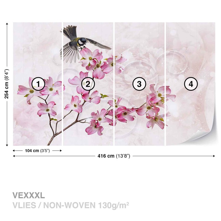 Flowers Bird Wallpaper Mural - Wallpaper - HD Wallpaper 