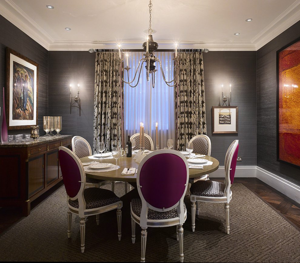 Philadelphia Silver Damask Wallpaper With Traditional - Purple Brown Dining Room - HD Wallpaper 