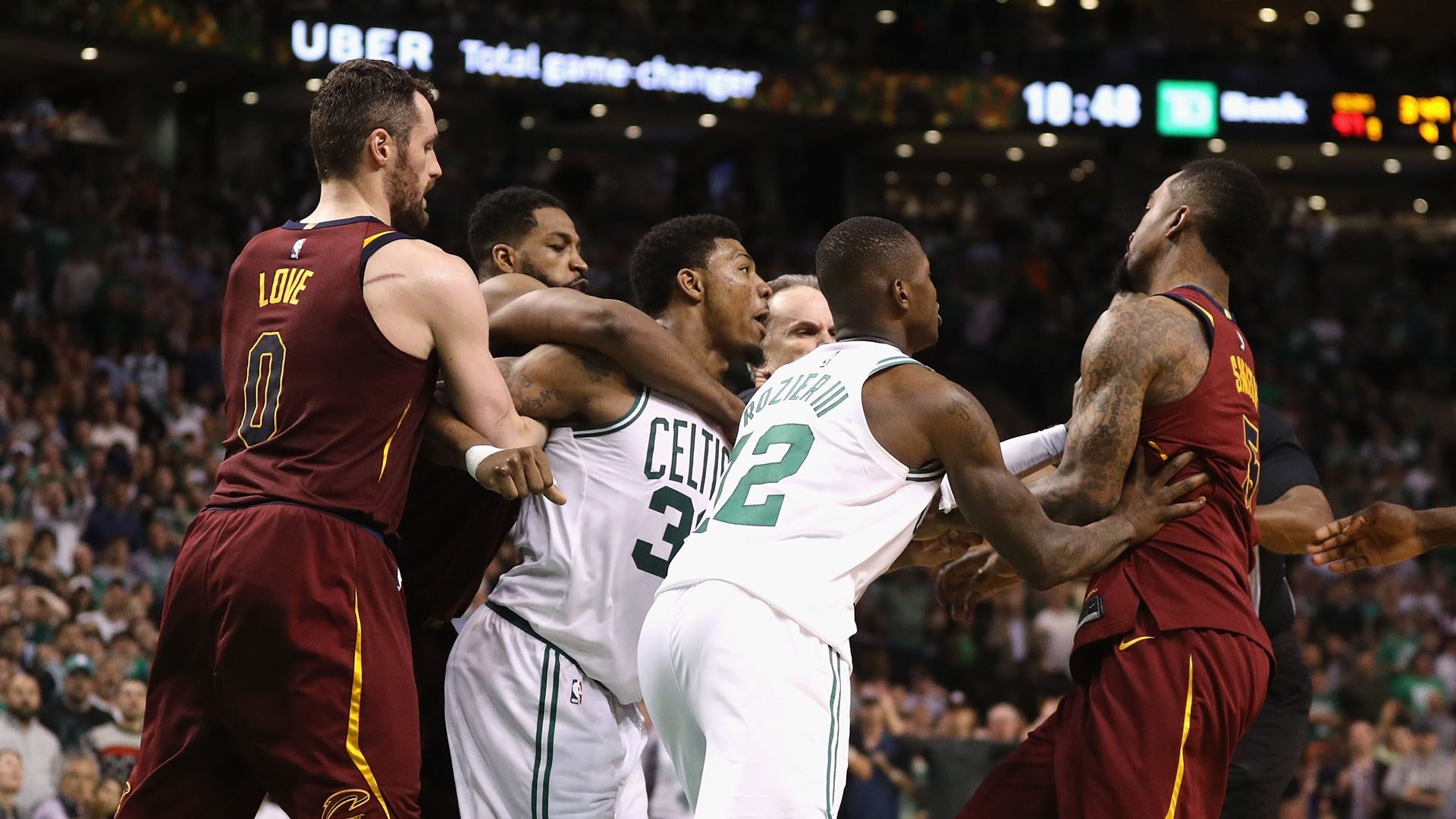 Marcus Smart And Jr Smith Scuffle - HD Wallpaper 