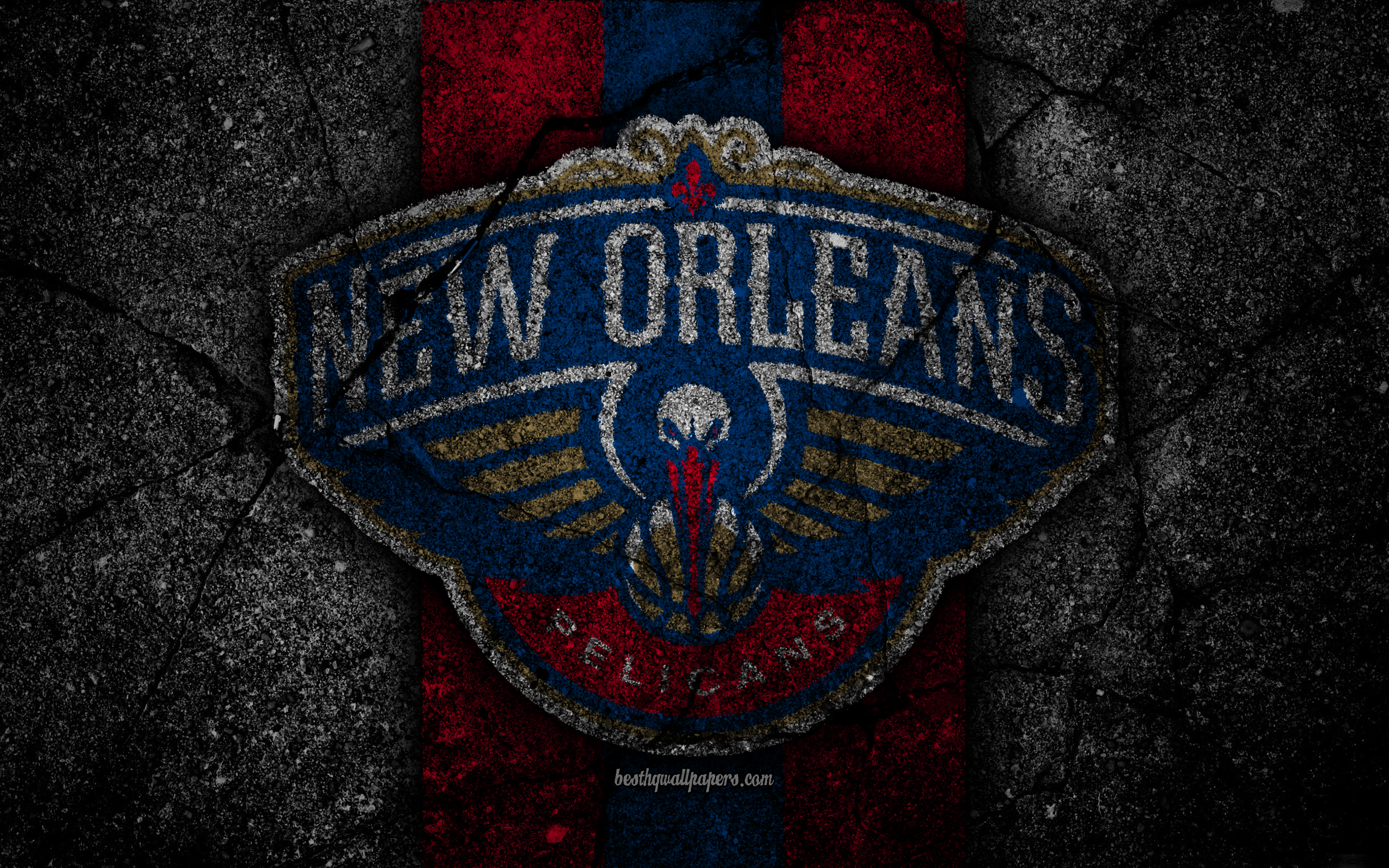New Orleans Pelicans, Nba, 4k, Logo, Black Stone, Basketball, - Logo New Orleans Pelicans - HD Wallpaper 