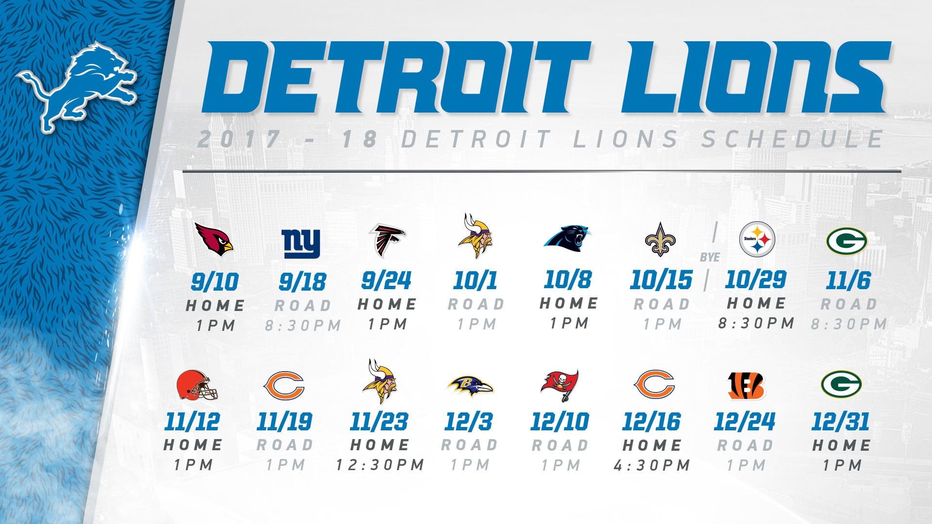 Detroit Lions Wallpapers Pc Iphone Android 1920ã1080 - Detroit Lions Schedule 2018 - HD Wallpaper 