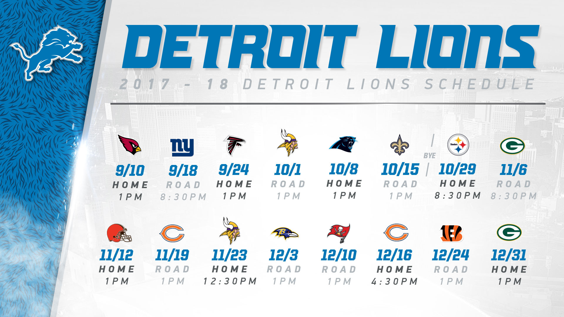 Detroit Lions Wallpapers Pc Iphone Android 1920ã1080 - Detroit Lions Schedule 2018 - HD Wallpaper 