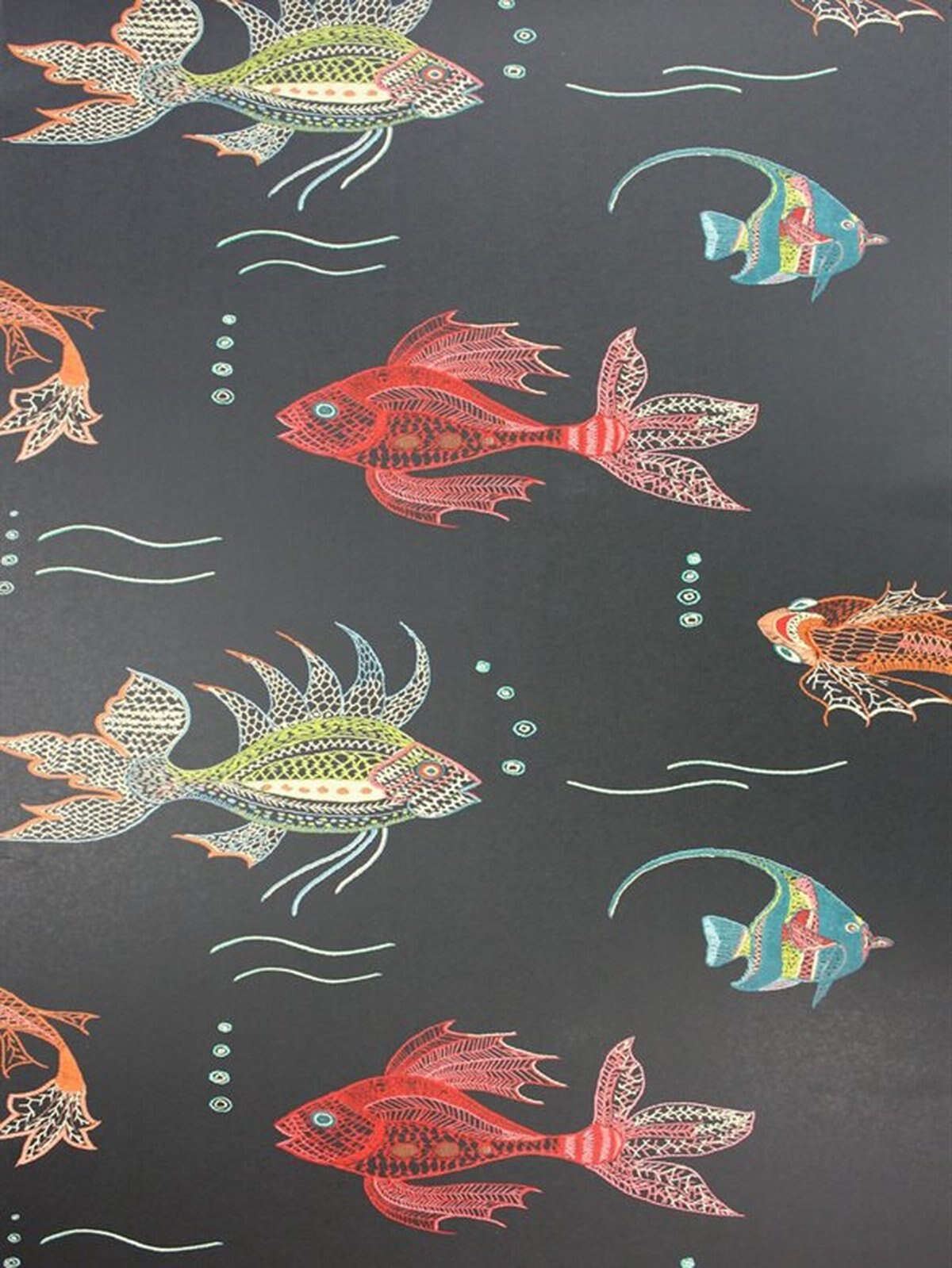 Aquarium Wallpaper Black By Osborne & Little By Nina Grey Fishes