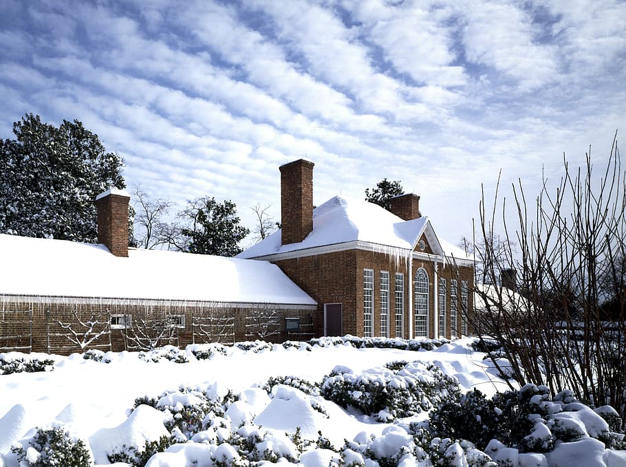 Garden, House, Snow, Winter, Mount Vernon, Estate, - Garden - HD Wallpaper 