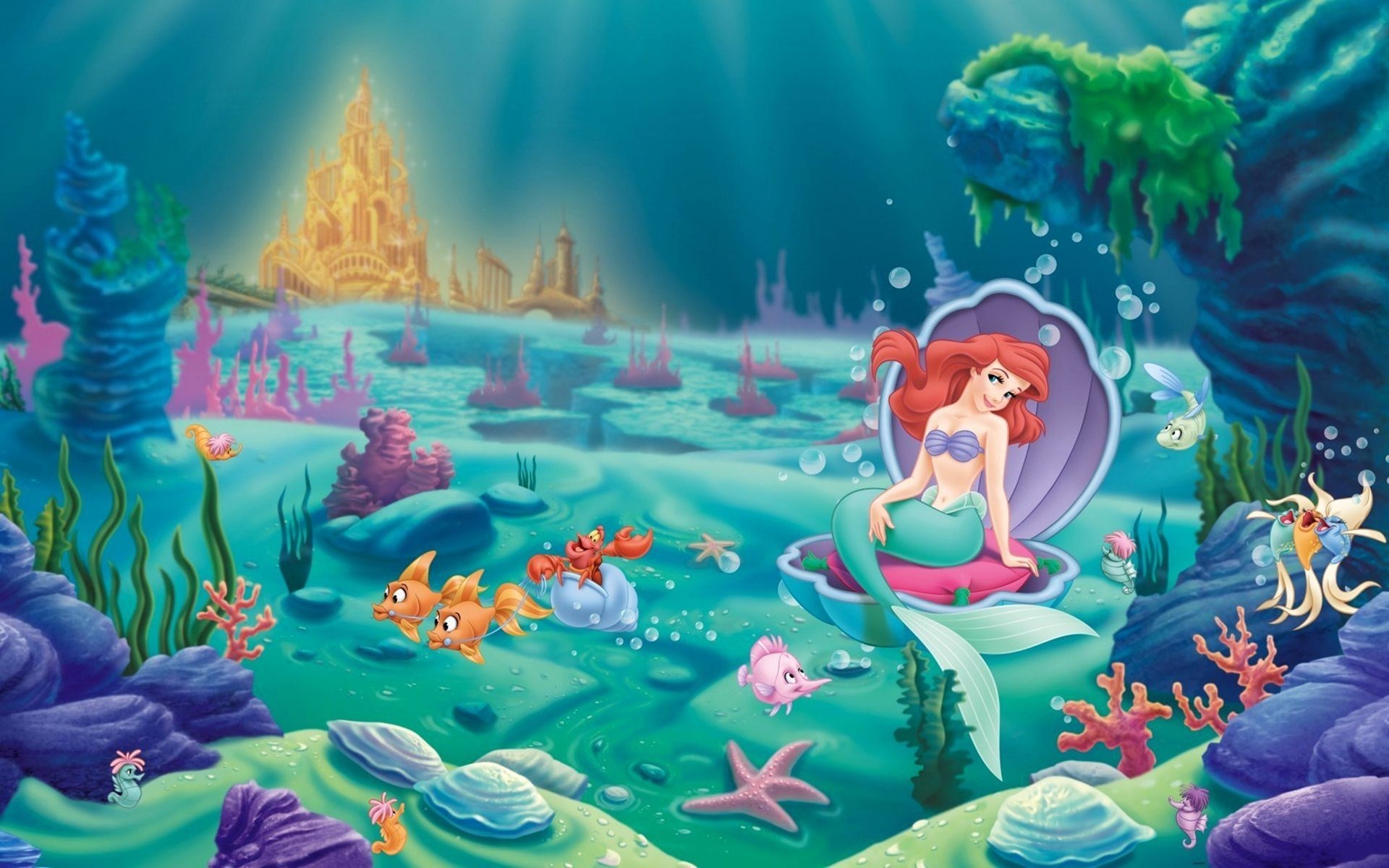 The Little Mermaid Disney Princess Ariel And Castle - High Resolution Mermaid Background Hd - HD Wallpaper 