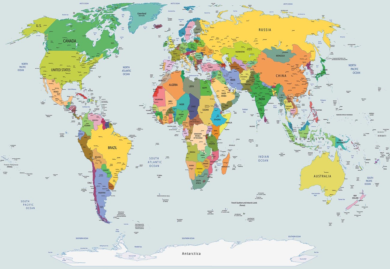 Political World Map Atlas Wallpaper Mural - World Map - HD Wallpaper 