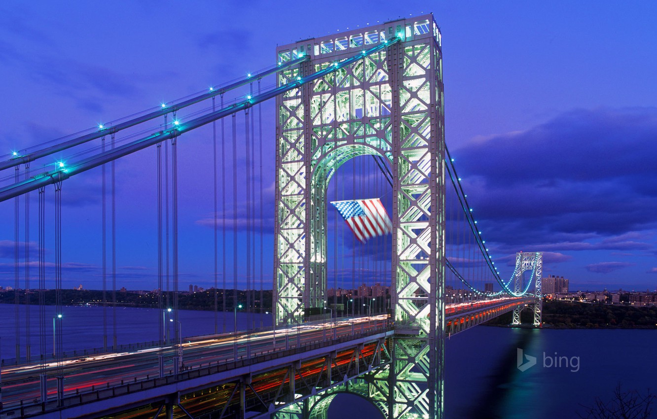 Photo Wallpaper Night, Lights, New York, Usa, The George - George Washington Bridge - HD Wallpaper 