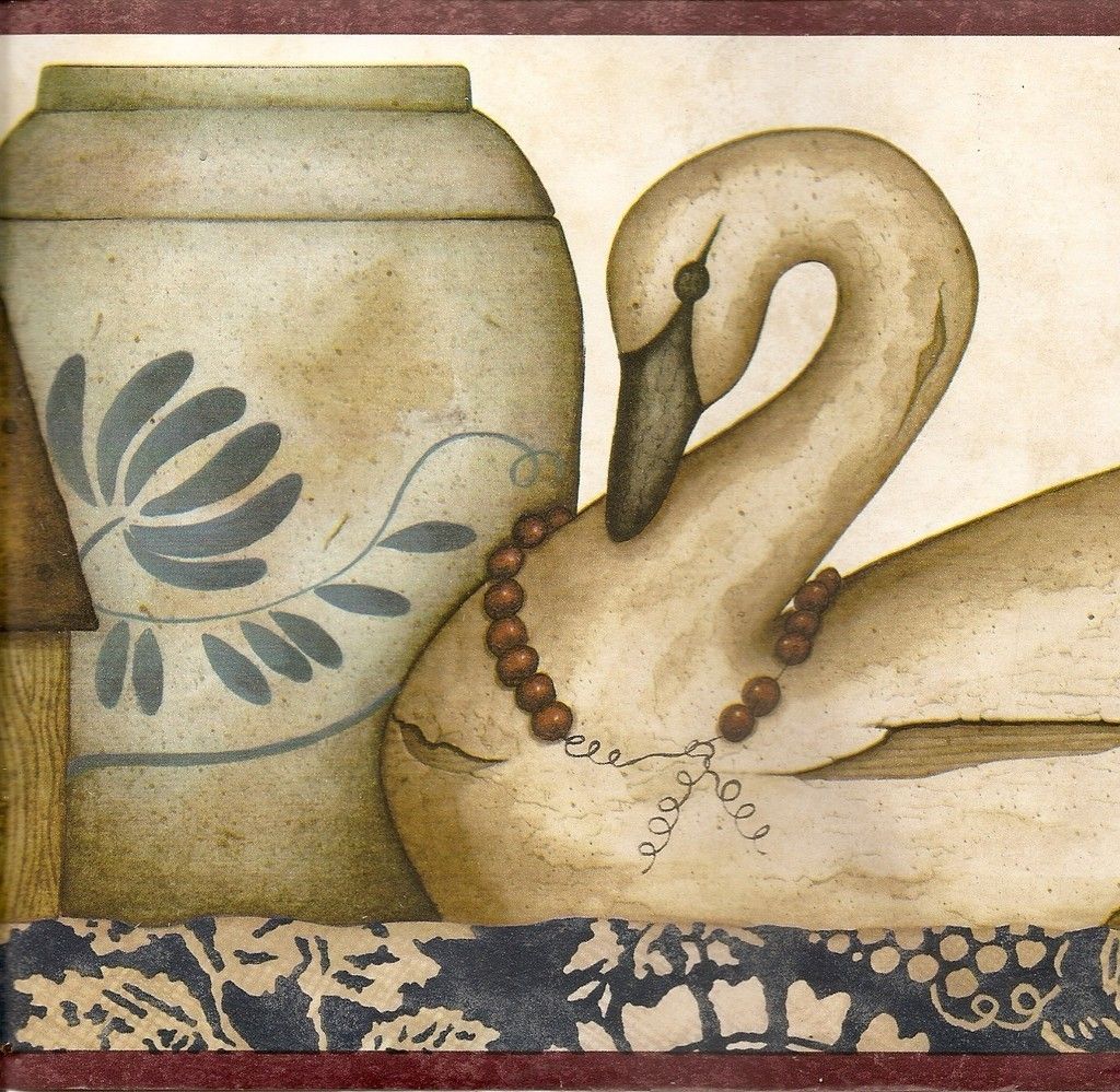 Country Bird House Crock Berry Vine Wallpaper Border - Wallpaper - HD Wallpaper 