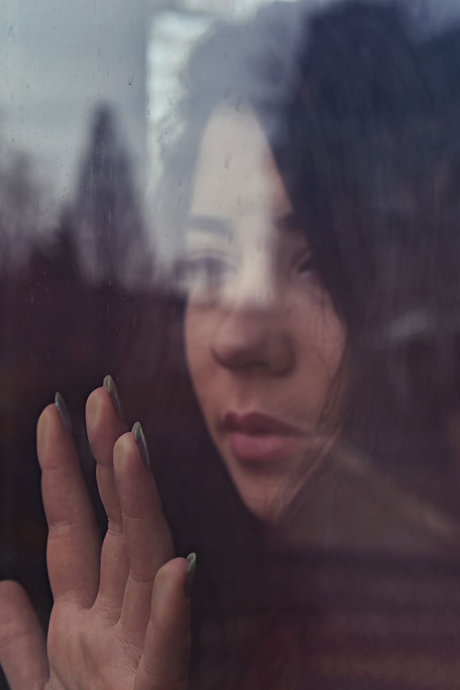 Shallow Focus Photo Of Woman Touching Window, Glass, - Sad Crying Girl Dp - HD Wallpaper 
