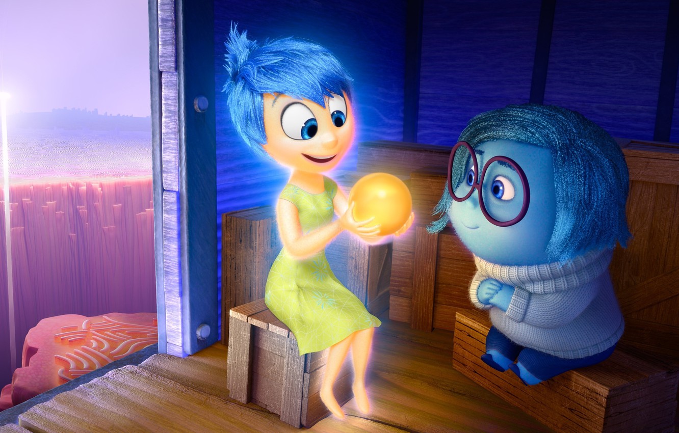 Photo Wallpaper Cinema, Girl, Sad, Dress, Blue, Smile, - Inside Out Joy And Sadness Together - HD Wallpaper 