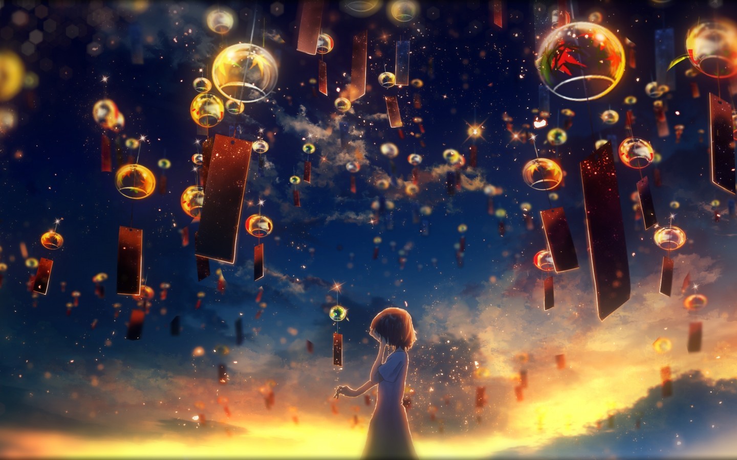 Anime Girl, Crying, Tears, Sad, Sunset, Clouds, Scenic, - Anime Lantern Background - HD Wallpaper 