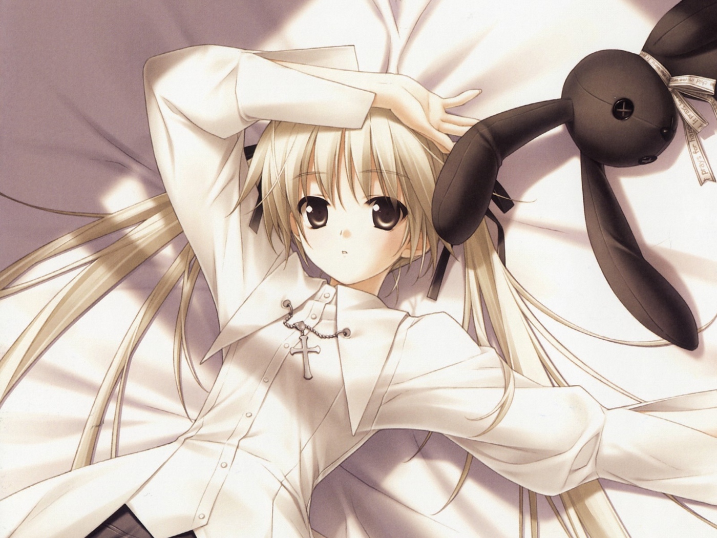 Wallpaper Girl, Young, Sad, Toy Rabbit, Black - Anime Girl With Toy Rabbit - HD Wallpaper 
