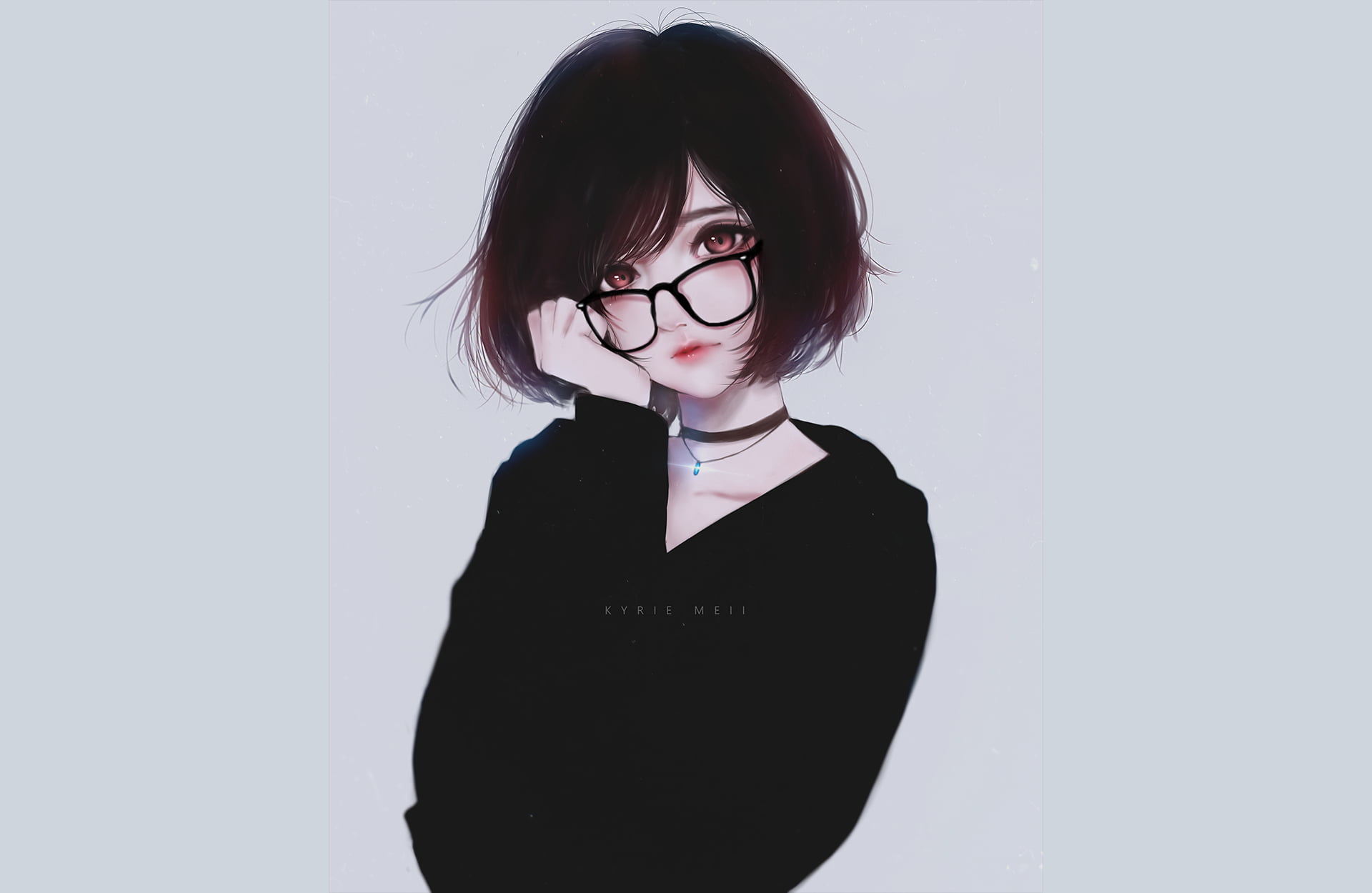 Anime Girl Short Black Hair - HD Wallpaper 
