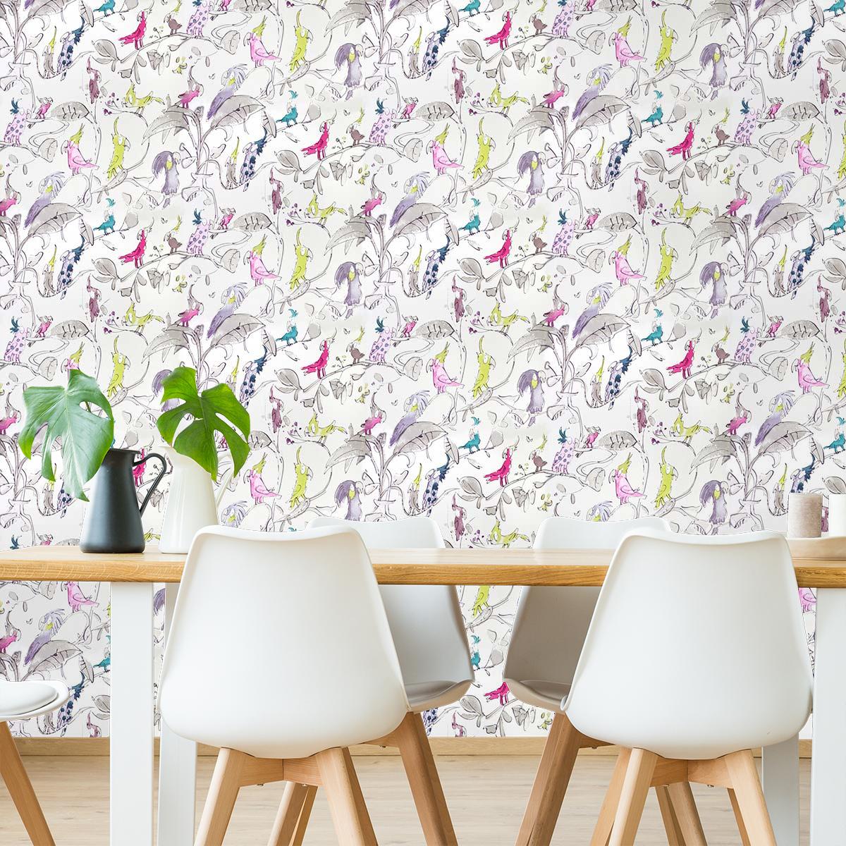 Cockatoos Wallpaper Osborne And Little Beige W6060/03 - Lighting Dining Table Brass - HD Wallpaper 