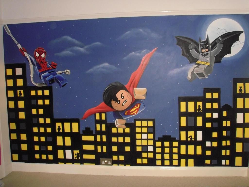 Lego Super Heroes Mural - HD Wallpaper 