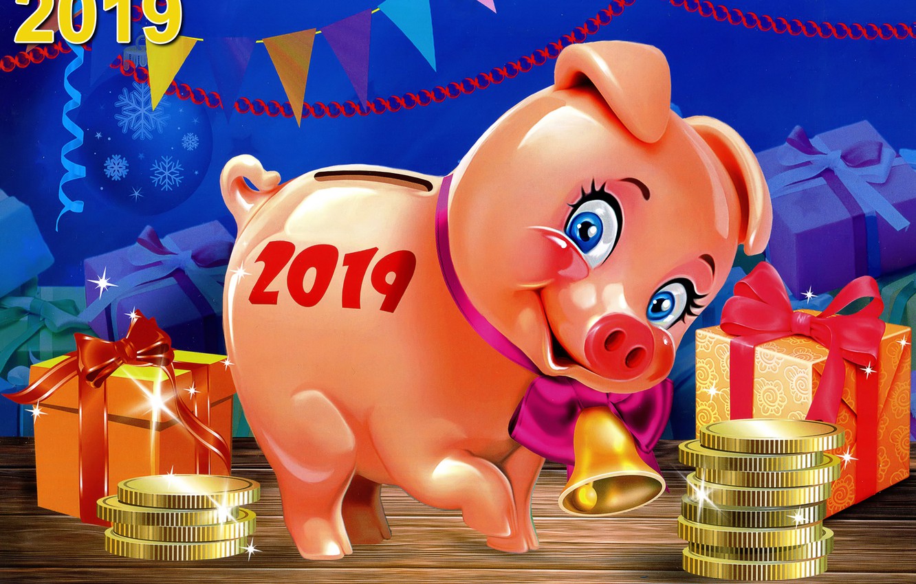 Photo Wallpaper Decoration, Blue, Smile, Lights, Background, - Pig New Year 2019 Money - HD Wallpaper 