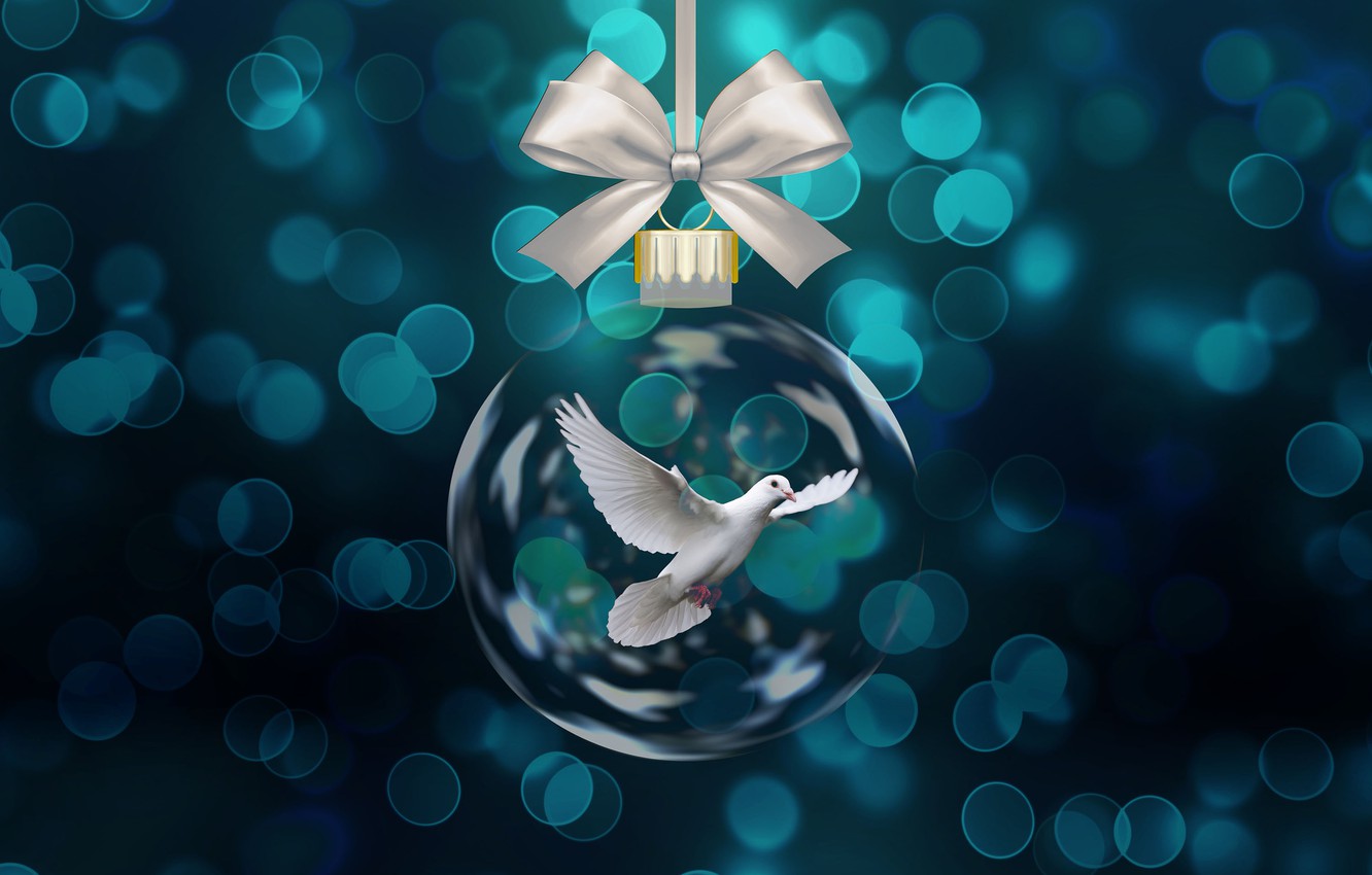 Photo Wallpaper Flight, Dove, Tape, Christmas, Bow, - Happy New Year Peace - HD Wallpaper 