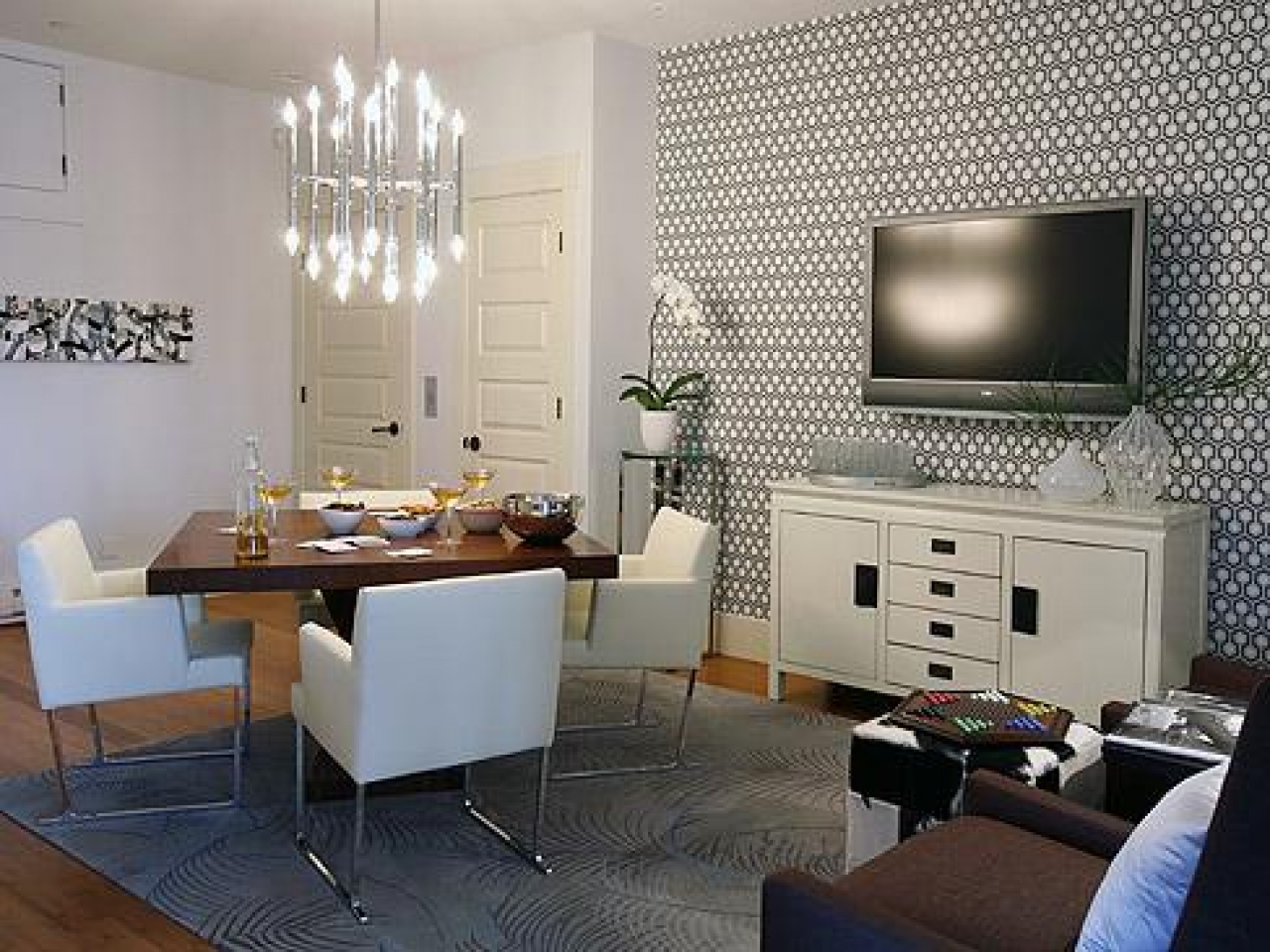 Hicks Grand Wallpaper Hexagon Contemporary Basement - Meurice Chandelier - HD Wallpaper 