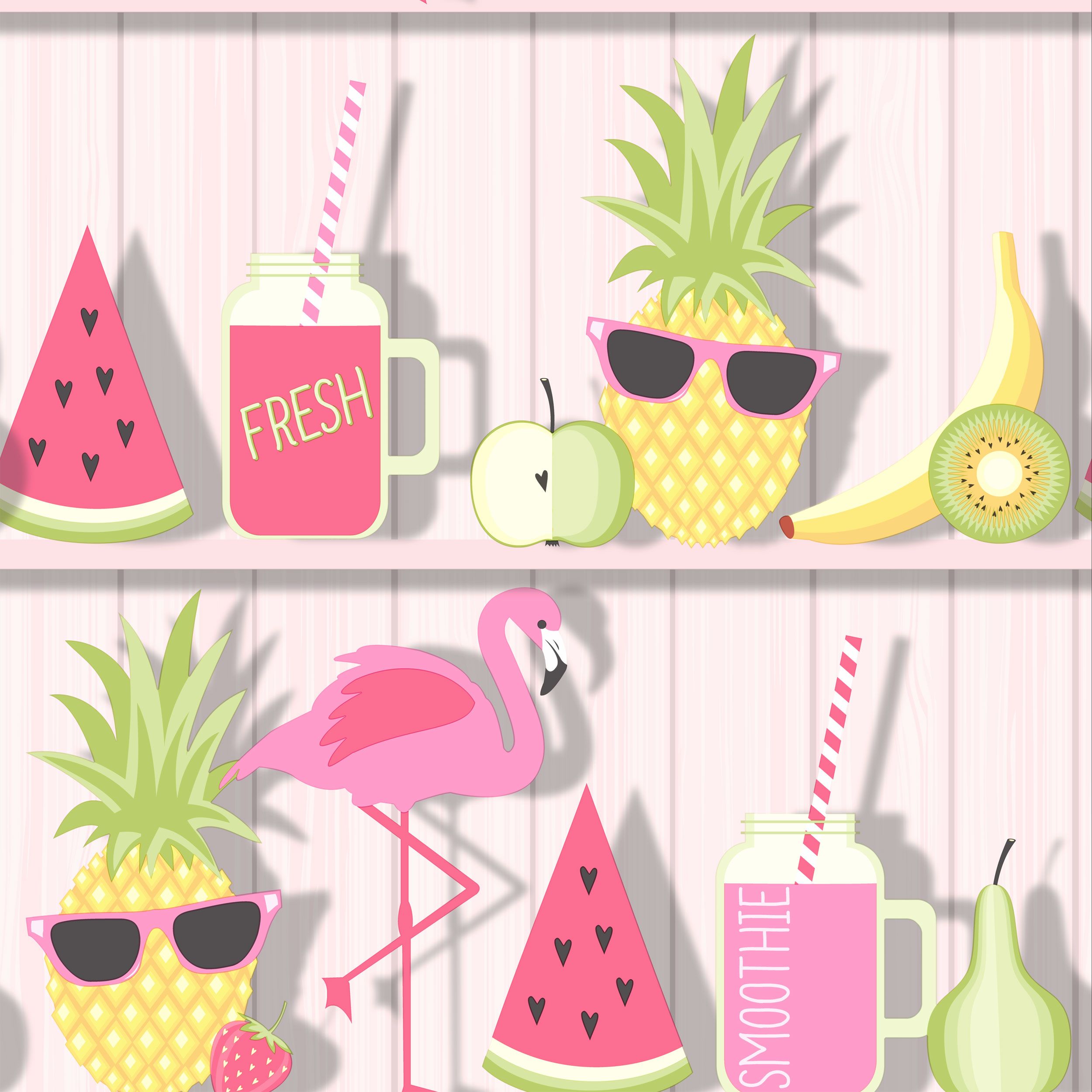 Pineapple And Flamingo - HD Wallpaper 